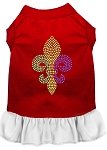 Mardi Gras Fleur De Lis Rhinestone Dress Red with White Lg (14)