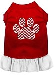 Chevron Paw Screen Print Dress Red with White Lg (14)