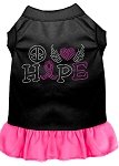 Peace Love Hope Breast Cancer Rhinestone Pet Dress Black with Bright Pink Med (12)