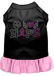 Peace Love Hope Breast Cancer Rhinestone Pet Dress Black with Light Pink Lg (14)