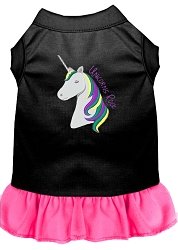 Unicorns Rock Embroidered Dog Dress Black with Bright Pink Lg (14)