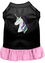 Unicorns Rock Embroidered Dog Dress Black with Light Pink Lg (14)