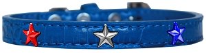Red, White and Blue Star Widget Croc Dog Collar Blue Size 10
