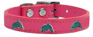 Dolphin Widget Genuine Leather Dog Collar Pink 10