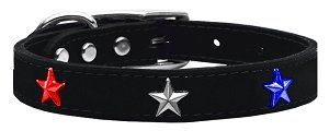 Red, White and Blue Star Widget Genuine Leather Dog Collar Black 10
