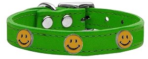 Happy Face Widget Genuine Leather Dog Collar Emerald Green 10