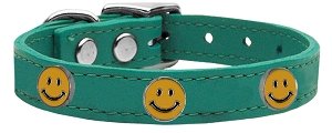 Happy Face Widget Genuine Leather Dog Collar Jade 10