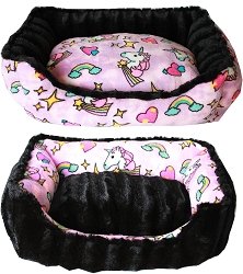 Reversible bumper dog bed Pink Unicorn Medium