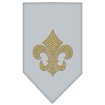 Fleur De Lis Gold Rhinestone Bandana Grey Large