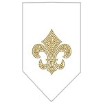Fleur De Lis Gold Rhinestone Bandana White Large