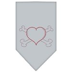 Heart Crossbone Rhinestone Bandana Grey Large