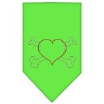 Heart Crossbone Rhinestone Bandana Lime Green Large