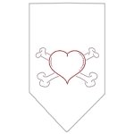 Heart Crossbone Rhinestone Bandana White Large