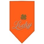 Lucky Script Rhinestone Bandana Orange Large