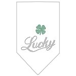 Lucky Script Rhinestone Bandana White Large