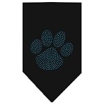 Paw Blue Rhinestone Bandana Black Large