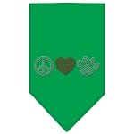 Peace Love Paw Rhinestone Bandana Emerald Green Large