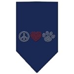 Peace Love Paw Rhinestone Bandana Navy Blue large