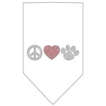 Peace Love Paw Rhinestone Bandana White Large