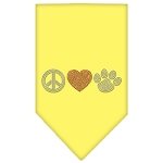 Peace Love Paw Rhinestone Bandana Yellow Large