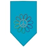 Rainbow Peace Flower Rhinestone Bandana Turquoise Large