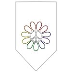 Rainbow Peace Flower Rhinestone Bandana White Large