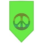 Rainbow Peace Sign Rhinestone Bandana Lime Green Large