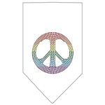 Rainbow Peace Sign Rhinestone Bandana White Large