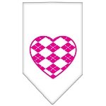 Argyle Heart Pink Screen Print Bandana White Large