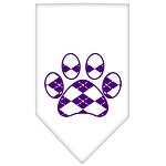 Argyle Paw Purple Screen Print Bandana White Large