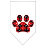 Argyle Paw Red Screen Print Bandana White Large