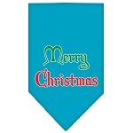 Merry Christmas Screen Print Bandana Turquoise Large