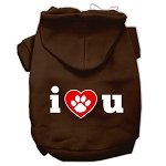I Love U Screen Print Pet Hoodies Brown Size Lg (14)