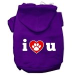 I Love U Screen Print Pet Hoodies Purple Size Lg (14)