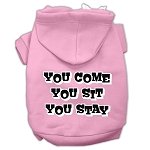 You Come, You Sit, You Stay Screen Print Pet Hoodies Light Pink Size L (14)